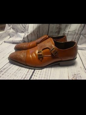 Bolano Mens Cognac Brown Smooth Double Monk Strap Dress Shoe